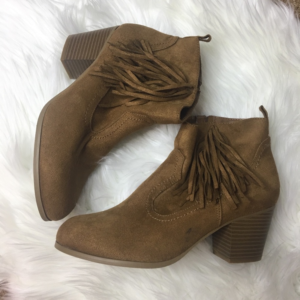 Tan Fringe Booties